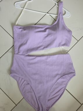 Aerie Lilac Ribbed Full Coverage One-Piece Swim- XL